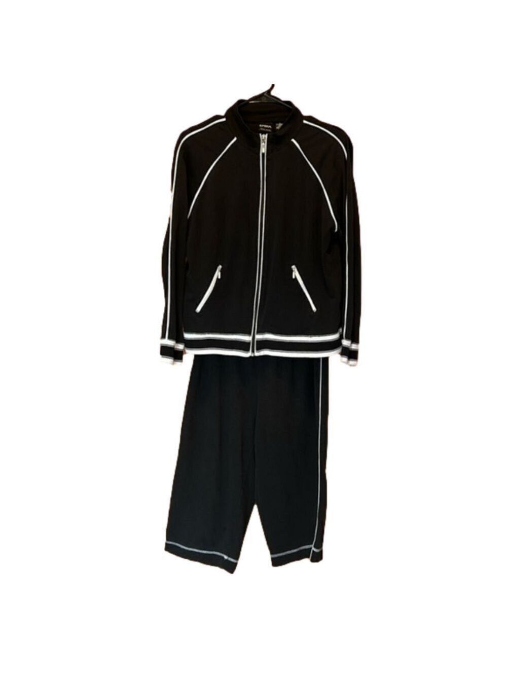 Erika Sport Petite Black & White Zip Up Sweatshirt and Capri Pant Matching Set